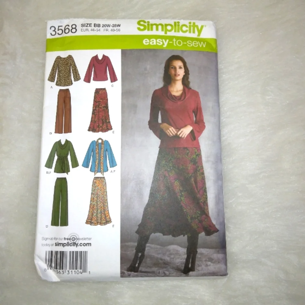 SIMPLICITY 3568 Sz 10-18 Easy-to-Sew Misses top 2 lengths pants skirt sash